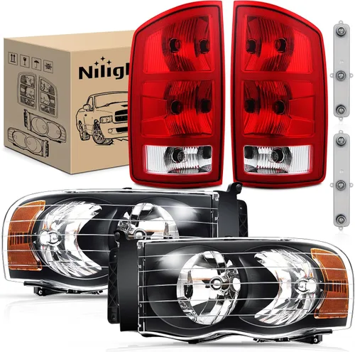 Vista 10 de Nilight Faros para 2002 2003 2004 2005 Ram 1500 2500 3500 Camión, Juego de Montaje de Faros Conductor y Pasajero, Reemplazo de Faros, Carcasa Negra