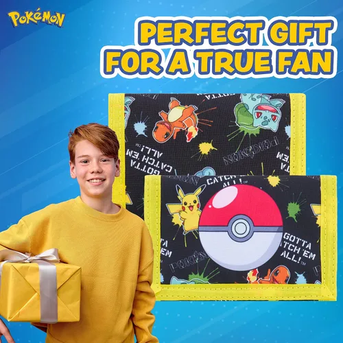 Vista 2 de Pokemon - Cartera triple plegable para niños con compartimento para monedas con cremallera y bolsillo transparente para identificación