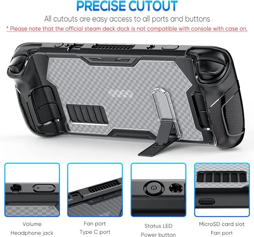 Vista 3 de Funda protectora para Steam Deck 2022, TPU suave anticolisión antiarañazos, con soporte magnético ajustable de 3 niveles, accesorios de funda