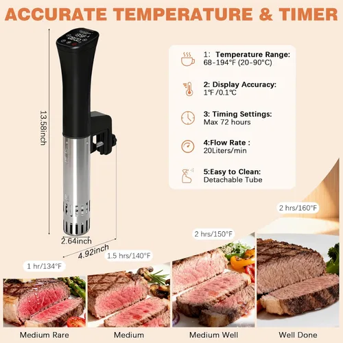 Vista 4 de Cocina Sous Vide, enfriador de vino, 1000 W, máquina Sous Vide para cocina, circulador de inmersión, kit de Sous Vide con bolsas de vacío, bomba