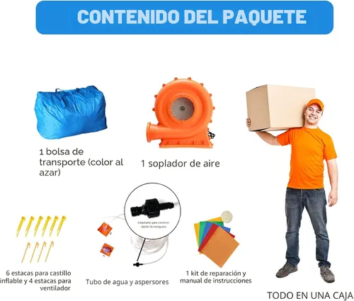 Vista 7 de Baralir Parque acuático inflable con tobogán acuático largo y piscina grande para 5 niños, diversión infinita de saltos, deslizamientos, escalada