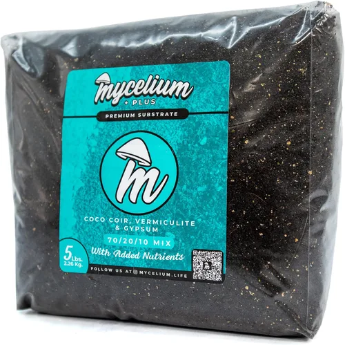Vista 2 de Mycelium Kit de cultivo de hongos Plus I Sustrato CVG (fibra de coco, vermiculita, yeso) Mezcla patentada para cultivo de alto rendimiento, bolsa