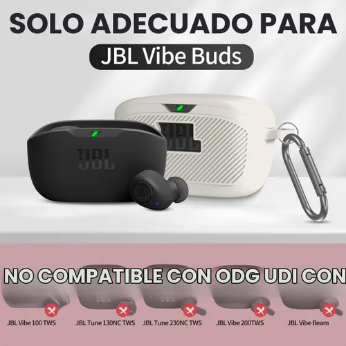 Vista 5 de Funda para Estuche de JBL Vibe Buds, Cubierta Protectora de Silicona Portátil Resistente a Rayones y Golpes con Diseño de Logo Visible Compatible