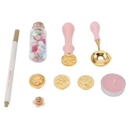 Vista 2 de Jeanoko Kit de sellos reemplazables con patrones de sello de cera con broche de mango de sello de madera para el hogar, escuela, oficina, invitación