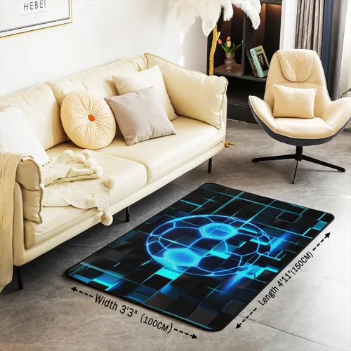 Vista 3 de Erosebridal Tapete de fútbol para interiores de 3 x 5 pulgadas, alfombra de fútbol neón para niños, adolescentes, hombres, brillantes, geométricas