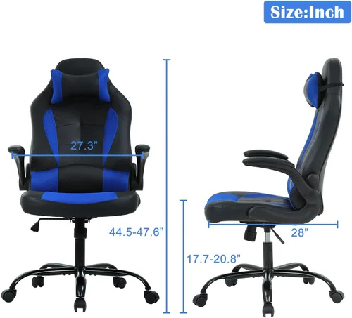 Vista 2 de Silla de oficina para videojuegos, silla de computadora con soporte lumbar y reposacabezas, silla de escritorio ejecutiva ergonómica ajustable