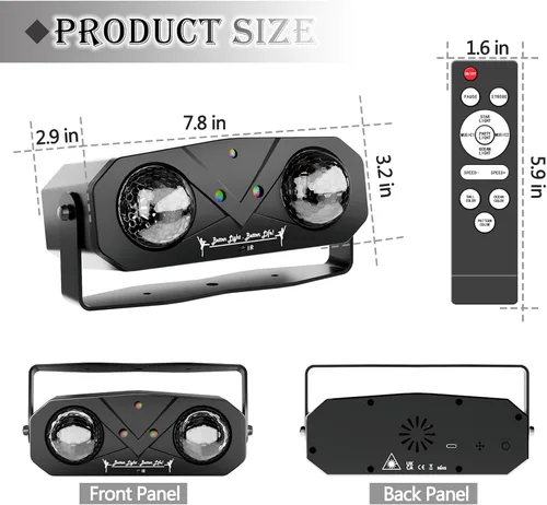 Vista 7 de Luces de fiesta de DJ discoteca, proyector de estrella de bola de discoteca, luces estroboscópicas LED RGB, luz de escenario, activada por sonido