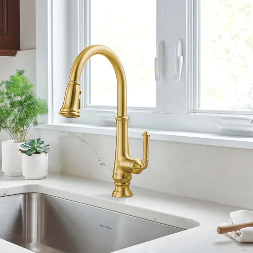 Vista 6 de American Standard 4279300.GN0 Delancey Grifo de cocina desplegable con pulverizador, amanecer fresco cepillado (oro cepillado)