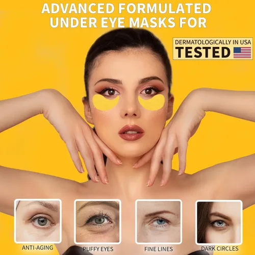Vista 2 de Qyiywim Parches para debajo de los ojos 70 PCS, parches de oro de 24 quilates para tratamiento de ojos hinchados, máscaras debajo de los ojos