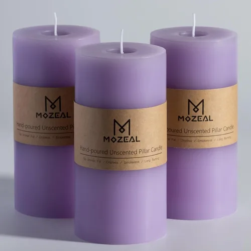 Vista 80 de MOZEAL Juego de 3 velas sin perfume vertidas a mano de 3 x 6 pulgadas, velas tipo pilar sin goteo, combustión de larga duración, aproximadamente 120