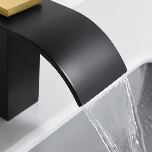 Vista 5 de SUMERAIN Grifo de Baño de 8" Generalizado de 3 Agujeros con Cascada, Grifo de Lavabo en Acabado Negro y Dorado