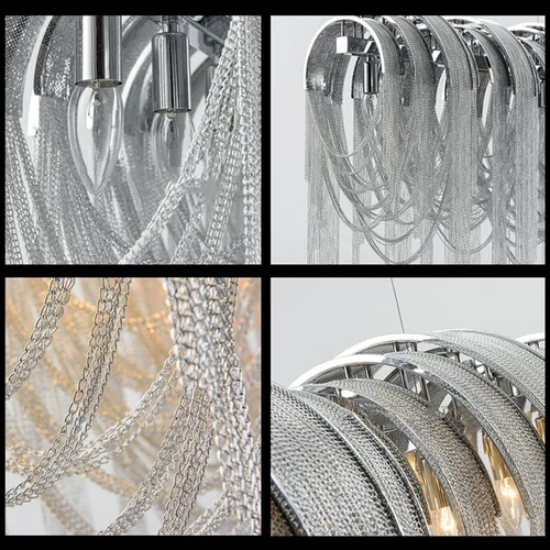 Vista 5 de Machine Candelabro de cadena de aluminio en forma, lámpara de techo con cadena de borlas, personalidad posmoderna para sala de estar, comedor