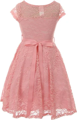 Vista 12 de Little Girl - Vestido de niña con manga de encaje y cinturón de piedras