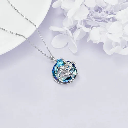 Vista 3 de YFN Ocean Jewelry - Collar con colgante de plata de ley con diseño de estrella de mar, pulpo, medusa, para mujeres y niñas, amantes del océano