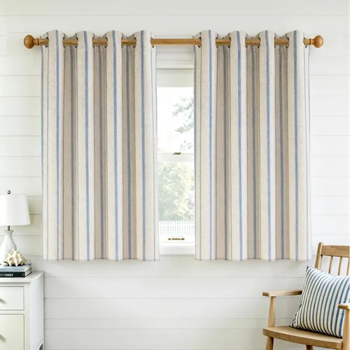 Vista 84 de DriftAway, cortinas de mezcla de lino estilo granja 100% opacas de 63 pulgadas de largo para dormitorio, cortinas de lino con rayas verticales
