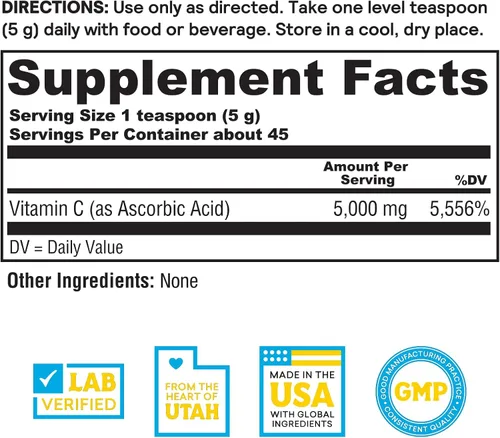 Vista 2 de Nature's Life Cristales de vitamina C puros – 5000 mg VIT C – Suplemento antioxidante e inmunológico, apoyo cardiovascular – Cristales de vitamina C
