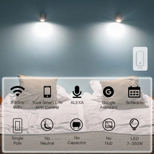 Vista 13 de MOES Interruptor de luz inteligente WiFi, sin cable neutro, sin condensador, no requiere concentrador, botón pulsador de cable vivo único de 2ª