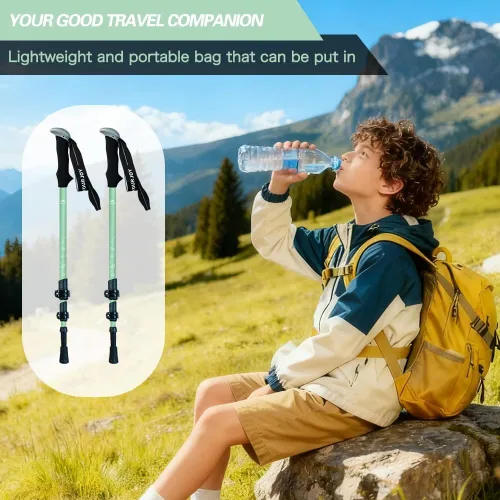 Vista 5 de 2 Pack Kids Hiking Poles, Walking Stick for Trekking or Walking A-Kids-verde claro