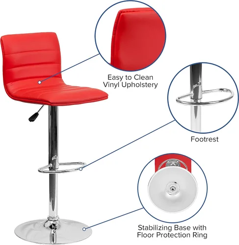 Vista 90 de Flash Funiture silla de bar ajustable con base cromada, Vinilo, Gris