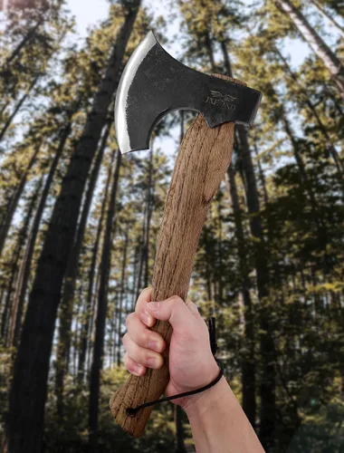 Vista 5 de La Frostbreaker - Hacha de camping - Hacha de acero forjado con funda de cuero - Hacha de supervivencia para dividir y cortar madera - Hacha de 38 ES
