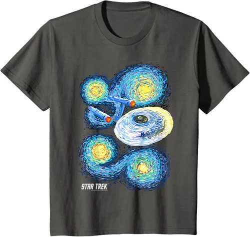 Vista 31 de Star Trek Camiseta de pintura de noche estrellada de la serie original, Negro, S