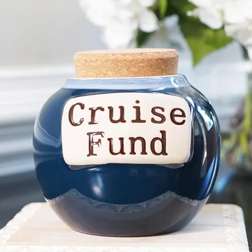 Vista 8 de Tarro de vacaciones de crucero de cerámica - alcancía para adultos, tarro de dinero de vacaciones, caja de ahorros de aventura