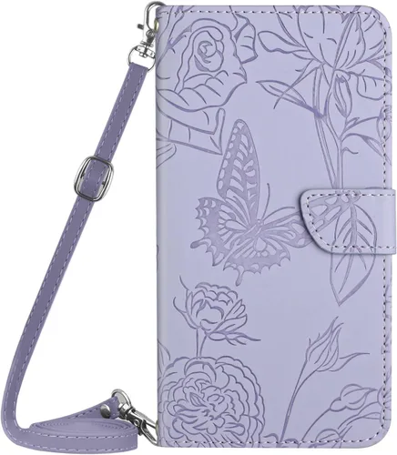 Vista 9 de XYX Wallet Case Compatible with Xiaomi 12S Ultra, Emboss Butterfly Flower PU Leather Flip Protective Case with Adjustable Shoulder Strap for Xiaomi