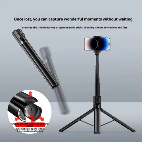 Vista 3 de Trípode selfie stick de 70 pulgadas para iPhone/Android, trípode extensible para teléfono con luz de relleno, control remoto Bluetooth de 32.8 ft