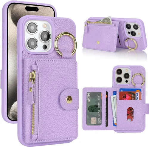 Vista 39 de Funda para iPhone 14 Plus con tarjetero, color negro Funda con cremallera y ranura para mujer y hombre