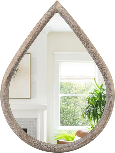 Vista 16 de Espejo de lágrima con marco de madera, espejos negros para colgar en la pared, pequeños espejos decorativos ovalados, espejo único ovalado