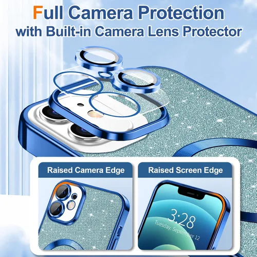 Vista 76 de Hython para iPhone 15 Plus Funda con chispas brillantes, Fundas transparentes magnéticas con protector de lente de cámara [Compatible con MagSafe]