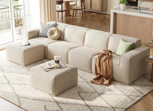 Vista 9 de LINSY HOME Sofá Seccional Modular, Sofá Sin Huesos en Forma de L de 105", Sofá de 3 Asientos con Otomana Móvil, Sofás Seccionales Nube de Pana