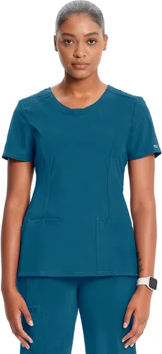 Vista 3 de Cherokee Infinity - Conjunto de uniforme médico para mujer, ajuste contemporáneo, cuello redondo 2624A con pantalón de pierna recta con cordón 1123A