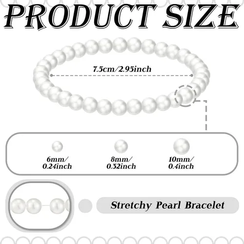 Vista 2 de Glenmal 30 pulseras de perlas para mujer, para boda, a granel, pulsera de perlas de imitación para novia, pulsera elástica elástica para damas