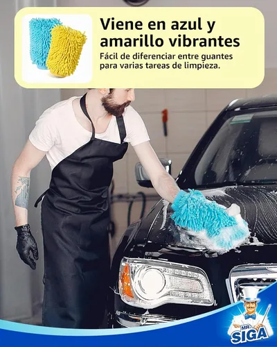 Vista 7 de MR.SIGA Manopla de lavado de coche de microfibra, guante de lavado de Azul y amarillo