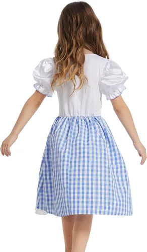 Vista 9 de WXCTEAM Disfraz de mago para niños y niñas, vestido de guinga con mangas abullonadas y estampado a cuadros