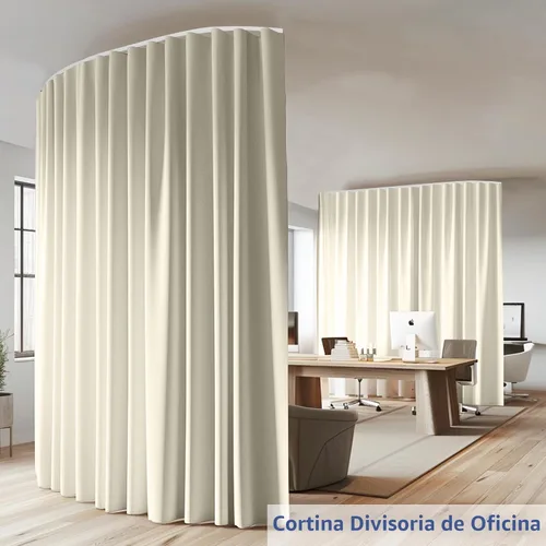 Vista 2 de Divisor de habitación con rieles para cortinas montadas en el techo, juego extra ancho de cortinas opacas con rieles flexibles para dormitorio