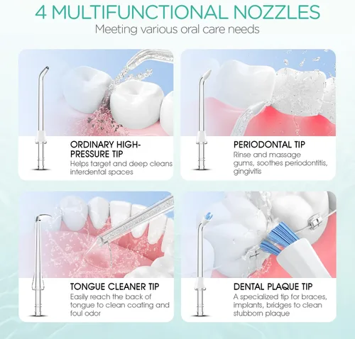 Vista 3 de Irrigador dental de agua para dientes inalámbrico, recargable eléctrico para limpieza de dientes y hilo dental, irrigador oral portátil 3 modos e