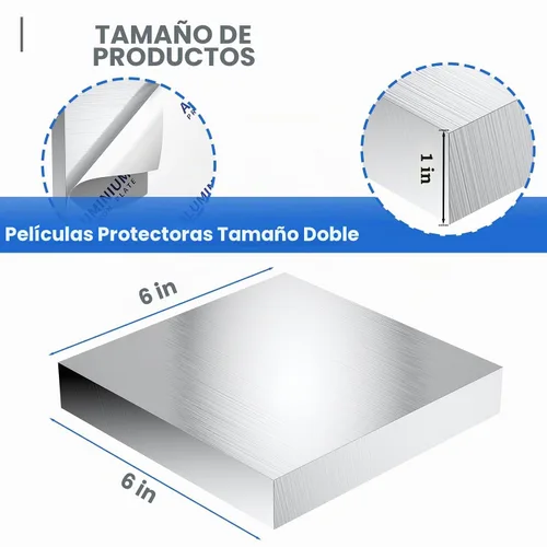 Vista 2 de Placa de hoja de aluminio de 1 pulgada de grosor, placas de aluminio resistentes de 6 x 6 pulgadas con película protectora, placa de panel plano