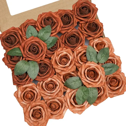 Vista 25 de Flores artificiales, 25 piezas, rosa artificial azul bebé para ramos de boda, centros de mesa, arreglos, flor falsa con tallos para decoración