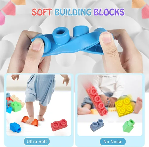 Vista 5 de Pelotas sensoriales para bebés, juguetes sensoriales para bebés de 6 a 12 meses para niños pequeños de 1 a 3 años y bloques de goma suave para bebés