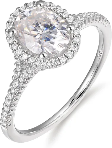 Vista 2 de CGSRING Anillo de compromiso de moissanita de corte ovalado de 1.5 quilates con halo oculto para mujer