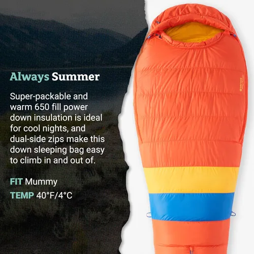 Vista 4 de MARMOT Saco de dormir Always Summer 40° para hombre, relleno 650 para acampar y mochilero