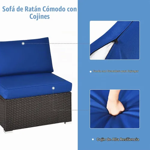 Vista 2 de RELAX4LIFE Sofá de mimbre sin brazos de 2 piezas, juego de sofá modular de ratán PE con cojines extraíbles, juego de sofá para todo tipo de clima