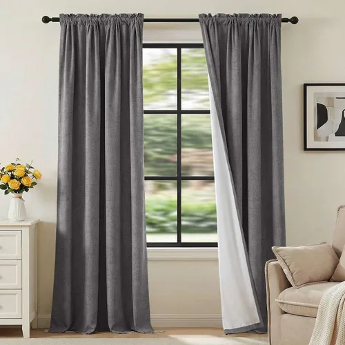 Vista 34 de H.VERSAILTEX Cortinas 100% opacas con aspecto de lino para dormitorio, bloqueo de luz completa, bolsillo para barra, cortinas de ventana gruesas