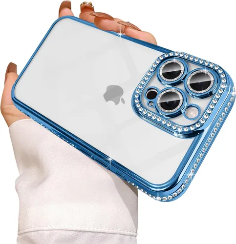 Vista 25 de Funda compatible con iPhone 11 Pro Max con protector de lente de cámara de diamante con purpurina, bonita funda de cristal transparente a prueba