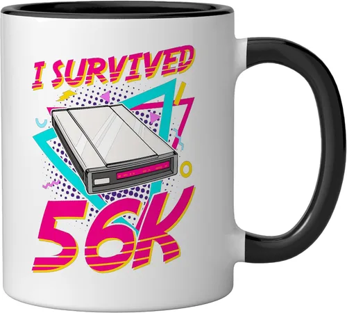 Vista 2 de 90s Nostalgia Retro 90s Dial Up Internet Vintage Ceramic Mug, Black/White