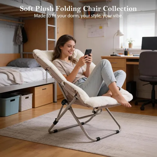 Vista 9 de Furlide Silla platillo, cómodas sillas de dormitorio, silla plegable de piel sintética de gran tamaño, silla plegable con marco de metal para sala