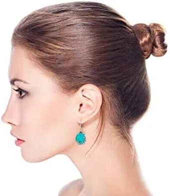 Vista 6 de Aretes colgantes de plata de ley 925 oxidados con diseño de filigrana y piedra natal del oeste de estilo bohemio con piedras natales semipreciosas