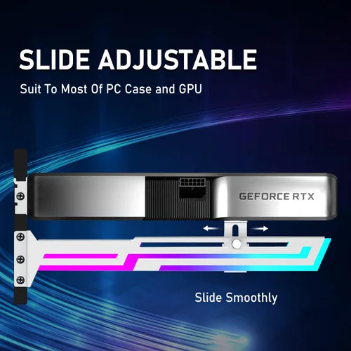 Vista 3 de Soporte de GPU RGB, soporte de soporte de GPU, soporte de GPU direccionable de 5V 3Pin, ARGB integrado, longitud y altura ajustables (blanco)